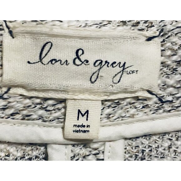 LOFT Lou Grey Jacket Womens Medium Ivory Gold Metallic Tweed Zip Up Boho - Picture 6 of 7